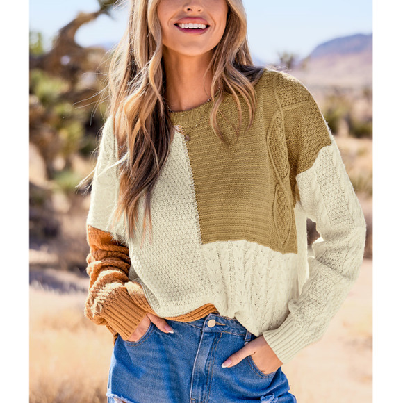 CUPSHE Womens Colorblock Round Neck Long Sleeve Sweater Large - Picture 1 of 8